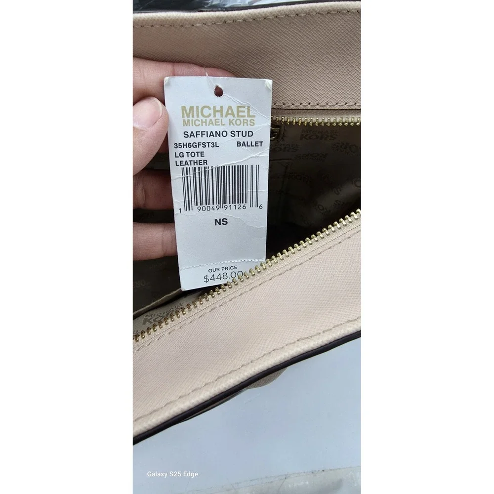 Michael Kors Selma Studded Saffiano Leather Tote Bag Blush Pink Gold Hardware